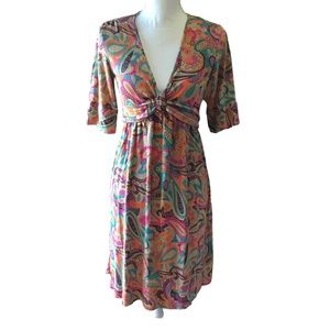 Lilly Pulitzer Dress  Vintage Silk Orange Blue Pink Paisley Tie Back Retro Sz. 6